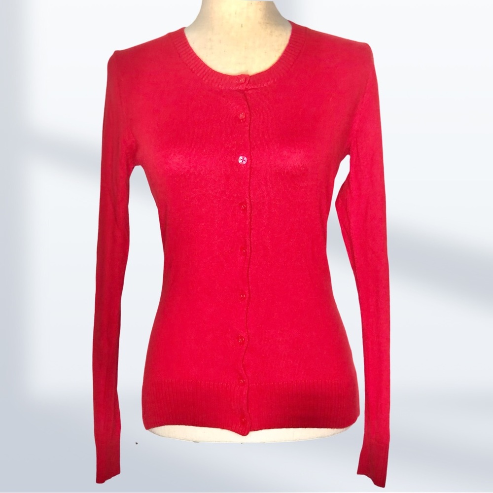 Gap Red Crew Neck Button Up Cotton Blend Cardigan | XS